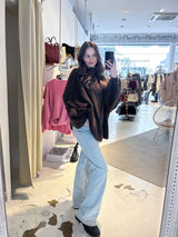 Oversized Strickpullover mit Stehkragen Braun