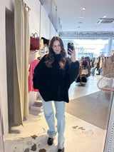 Oversized Strickpullover mit Stehkragen Schwarz