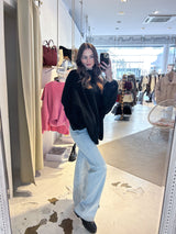 Oversized Strickpullover mit Stehkragen Schwarz