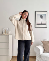 Strickjacke mit Zipper Beige
