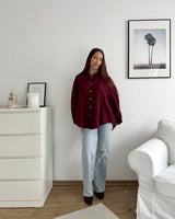 Kurze Waffle Bluse Weinrot