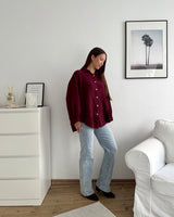 Kurze Waffle Bluse Weinrot