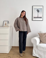 Longsleeve mit Doppelstreifen Braun/Weiß