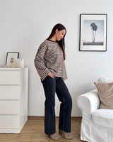 Longsleeve mit Doppelstreifen Braun/Weiß
