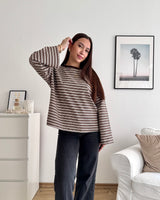 Longsleeve mit Doppelstreifen Braun/Weiß