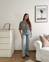 Bluse gestreift mit Knoten Strick Schwarz