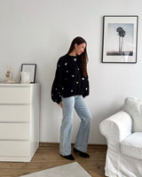 Strickpullover mit kleinen Herzen Schwarz/Weiß