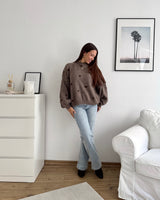 Strickpullover mit kleinen Herzen Hellbraun/Braun
