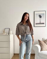 Bluse gestreift mit Knoten Strick Braun