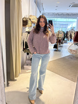 Strickjacke mit Zipper fein gestreift Braun/Rosa