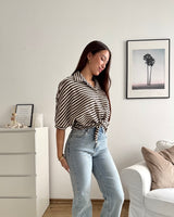 Bluse gestreift mit Knoten Strick Braun