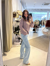 Strickjacke mit Zipper fein gestreift Braun/Rosa