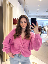 Strickpullover mit Knoten Pink