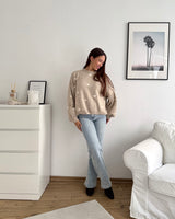Strickpullover mit kleinen Herzen Taupe/Weiß