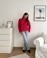 Strickjacke mit Zipper fein gestreift Pink/Rot
