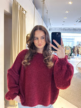 Kurzer Oversized Strickpullover Weinrot