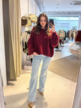 Kurzer Oversized Strickpullover Weinrot