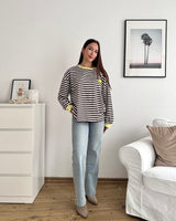 Longsleeve Patch mit Streifen Braun/Gelb