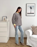 Longsleeve Patch mit Streifen Braun/Gelb