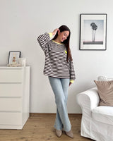 Longsleeve Patch mit Streifen Braun/Gelb