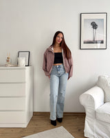 Jacke mit hohem Kragen kariert Braun