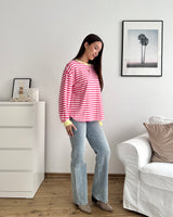 Longsleeve Patch mit Streifen Pink/Gelb