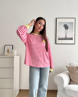Longsleeve Patch mit Streifen Pink/Gelb