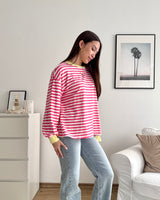 Longsleeve Patch mit Streifen Pink/Gelb