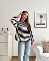 Longsleeve Patch mit Streifen Schwarz/Pink