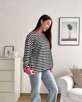 Longsleeve Patch mit Streifen Schwarz/Pink