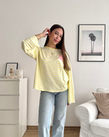 Longsleeve Moment mit Streifen Gelb/Pink