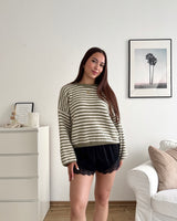Strickpullover gestreift Olive/Creme