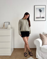 Strickpullover gestreift Olive/Creme