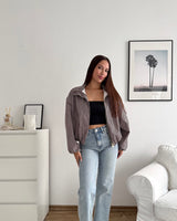 Jacke mit hohem Kragen kariert Schwarz