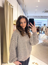 Strickpullover fein gestreift Hellbraun