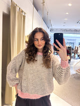 Strickpullover fein gestreift Rosa