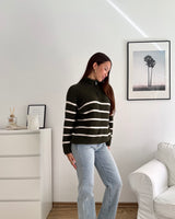 Halfzip mit Streifen Olive/Beige