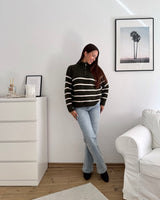 Halfzip mit Streifen Olive/Beige
