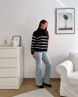 Halfzip mit Streifen Schwarz/Beige