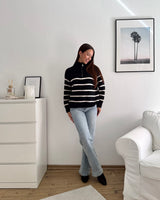 Halfzip mit Streifen Schwarz/Beige