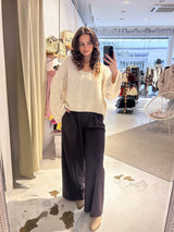 Kurzer Oversized Strickpullover mit V-Ausschnitt Beige