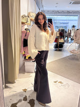 Kurzer Oversized Strickpullover mit V-Ausschnitt Beige