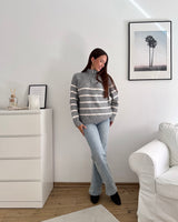 Halfzip mit Streifen Grau/Beige