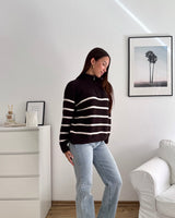 Halfzip mit Streifen Braun/Beige