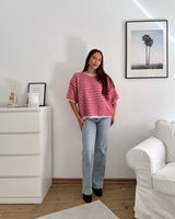 Kurzarm Strickpullover gestreift Rot/Weiß