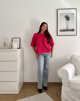 Kurzarm Strickpullover gestreift Rot/Pink