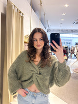 Strickpullover mit Knoten Olive