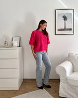 Kurzarm Strickpullover gestreift Rot/Pink