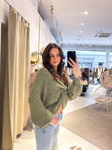 Strickpullover mit Knoten Olive