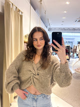 Strickpullover mit Knoten Taupe